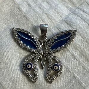 925 Elegant Silver and Blue Butterfly Pendant